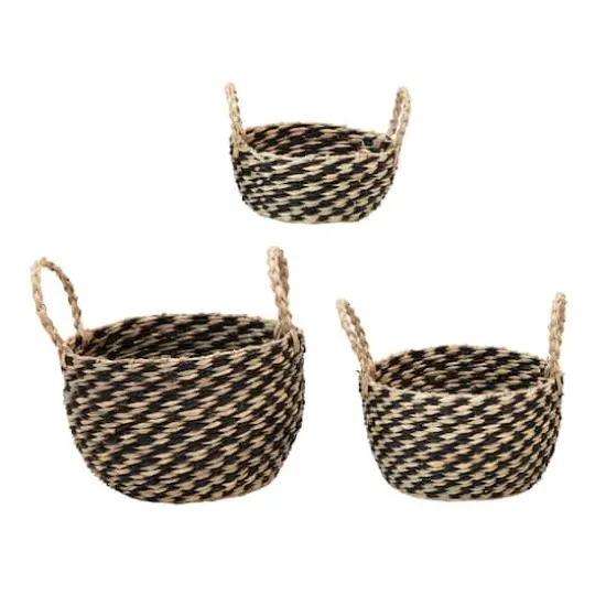 Hello Honey® Black & Natural Hand-Woven Seagrass Baskets with Handles Set {6}