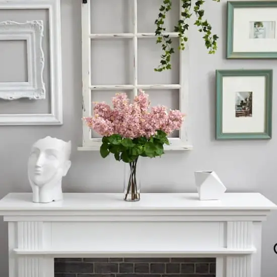 24" Artificial Pink Lilac Arrangement with Cylinder Glass Vase {5}