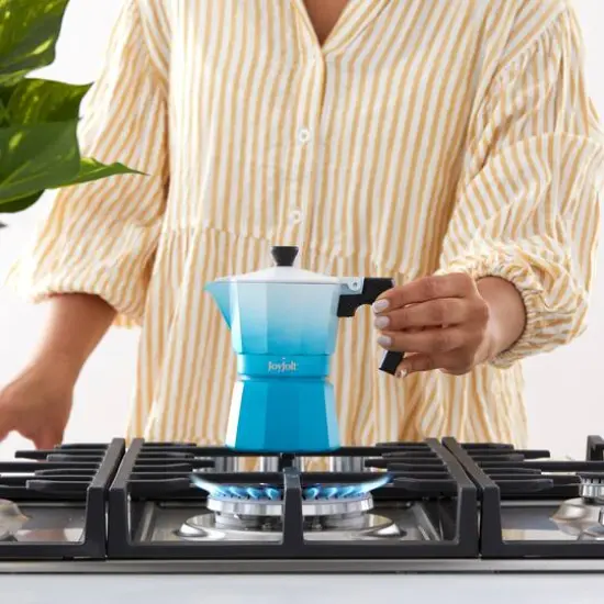 JoyJolt&reg; Italian Moka Pot 3 Cup Stovetop Aluminum Espresso Maker Blue {6}