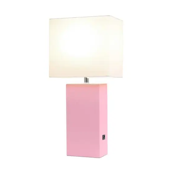 Lalia Home Lexington 21" Leather Table Lamp with USB Charging Port Pink {3}