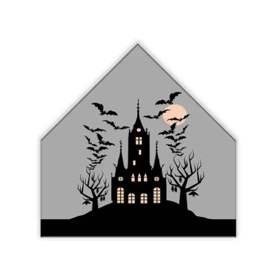 Haunted House Gray House Shaped Canvas Wall Art {1}
