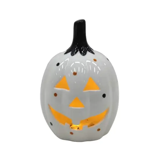 7.25" White Jack-o'-Lantern LED Ceramic Tabletop Décor by Ashland® {3}