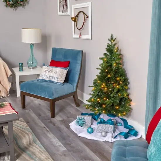 4ft. Pre-Lit Grand Teton Spruce Flat Back Artificial Christmas Tree, Clear LED Lights {6}