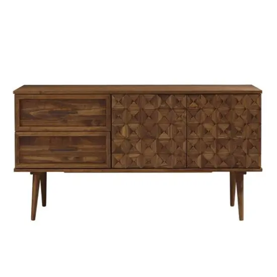 Walker Edison 58" Brown Solid Wood 2-Drawer Prism Sideboard {3}