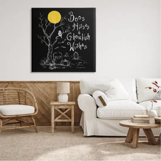 Stupell Industries Spooky Dark Halloween Phrase Canvas Wall Art {3}