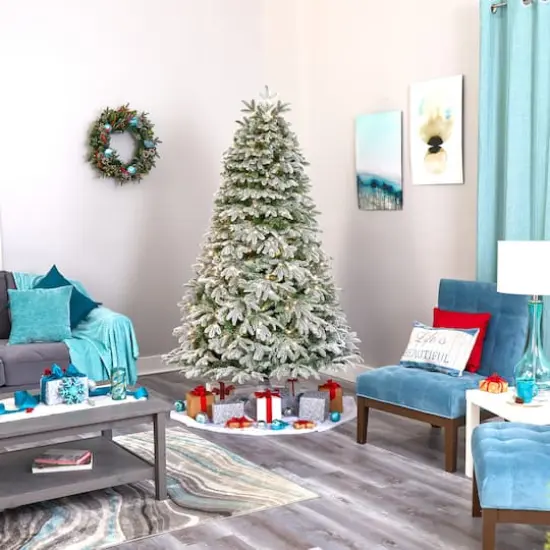 7ft. Pre-Lit Flocked Colorado Mountain Fir Artificial Christmas Tree, Warm White Microdot LED Lights {3}