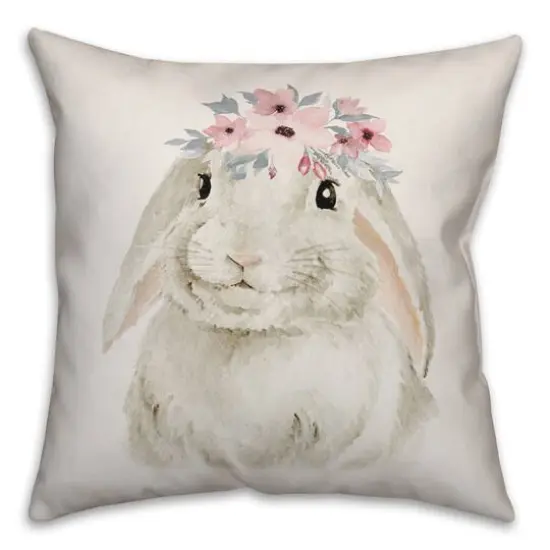 Watercolor Floral Bunny Crown Throw Pillow {1}