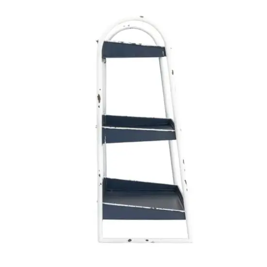 Hello Honey&reg; 15.5" Heavily Distressed 3-Tier Metal Tray with White Frame & Rim Distressed Navy {8}