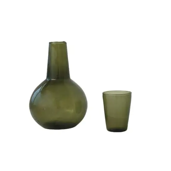 Hello Honey&reg; 9" Green Verdant Elegance Glass Carafe Set {6}