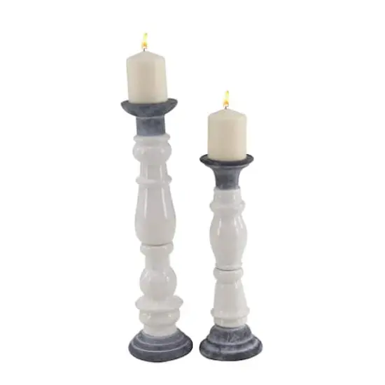 White & Dark Gray Stoneware Country Candle Holder Set {1}