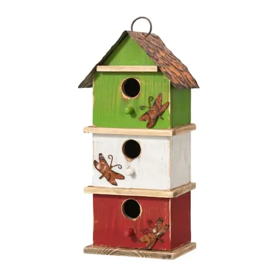 Glitzhome&reg; 13.75" 3-Tier Distressed Wood Birdhouse {1}
