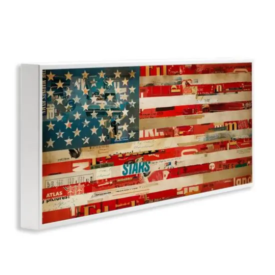 Stupell Industries Patriotic Collaged Flag Framed Giclee Art White {4}