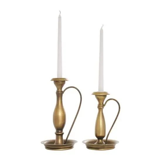 Bronze Metal Antique Style Candle Holder with Candle Plates & Handles Set {2}