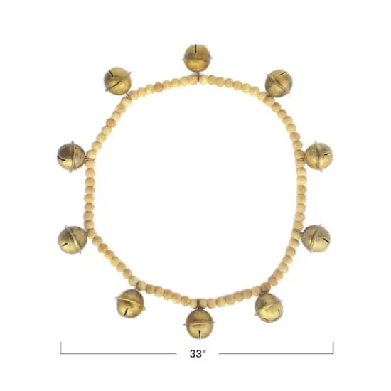 Hello Honey® 2.75ft. Antique Gold Finish Wood Bead & Metal Bell Garland {4}