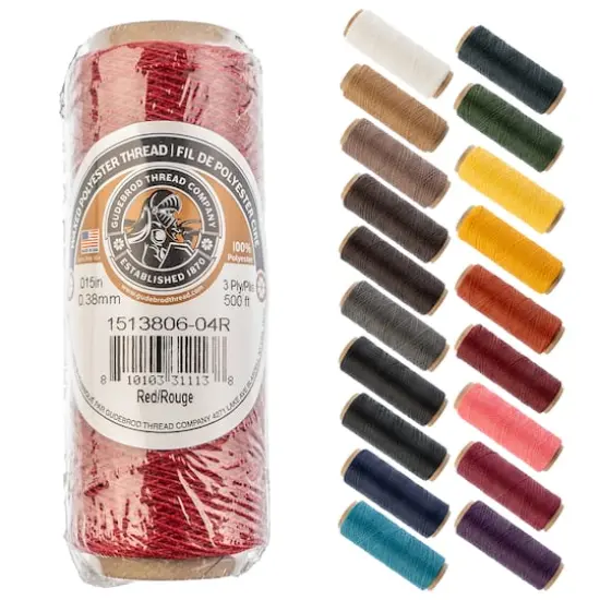 Gudebrod 0.015" 3 Ply Waxed Thread, 500ft. Red {1}