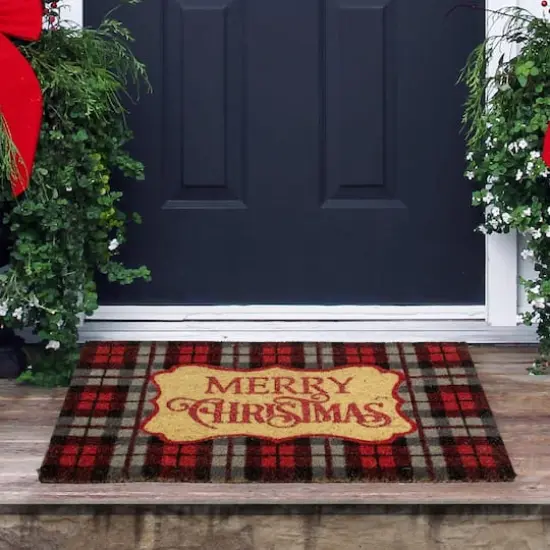 Red & Black Plaid "Merry Christmas" Rectangular Doormat {3}