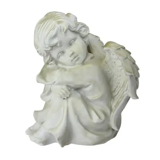 5.75" Heavenly Gardens Ivory Resting Cherub Angel Outdoor Statue {1}