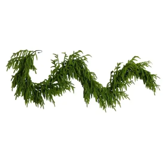 6ft. Pre-Lit Artificial Real Touch Norfolk Island Pine Garland with 35 Warm White LED Lights and Natural Look {1}