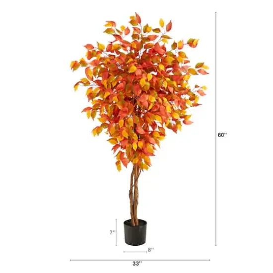 5ft. Orange Autumn Ficus Artificial Fall Tree {3}