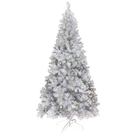 7ft. Pre-Lit Silver Artificial Tinsel Christmas Tree, Clear Lights {1}