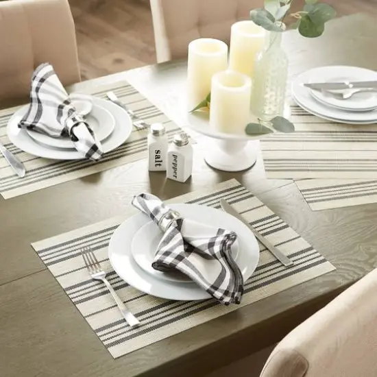 DII&reg; Black Farmhouse Stripe PVC Woven Placemats, 6ct. {5}