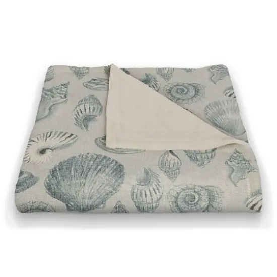 Blue Multicolor Shell Coral Fleece Blanket Gray {3}