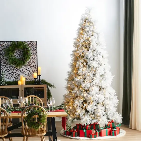 Glitzhome&reg; 9ft Pre-Lit Flocked Full Pine Artificial Christmas Tree, Warm White LED Lights {3}