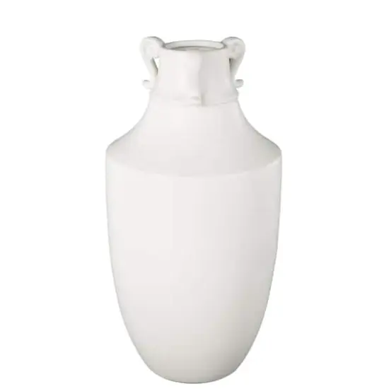 18.25" White Ceramic Sleek Amphora Vase with Scroll Handles {3}