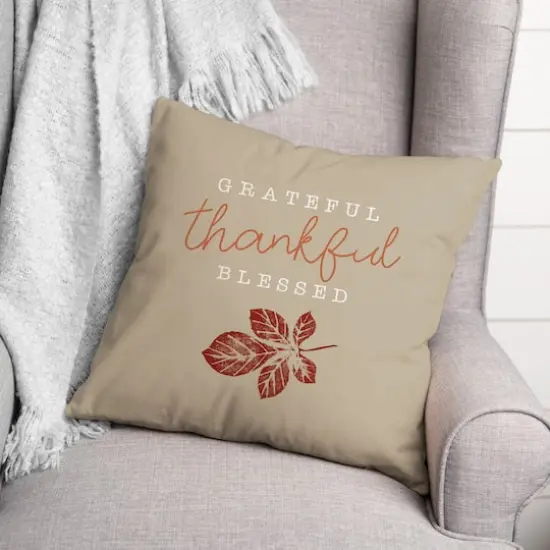 Grateful Thankful Blessed Throw Pillow {3}