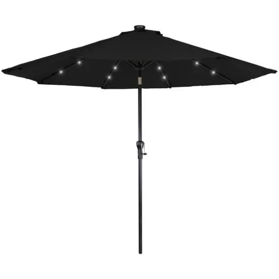 9ft. Solar Lighted Outdoor Patio Market Umbrella Black {1}