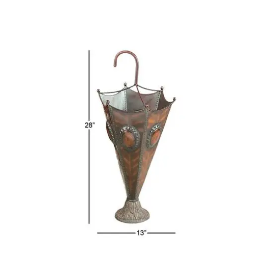 28" Brown Metal Rustic Umbrella Stand {6}