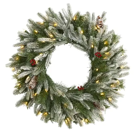 24" LED Snowed Pinecone Christmas Wreath {1}
