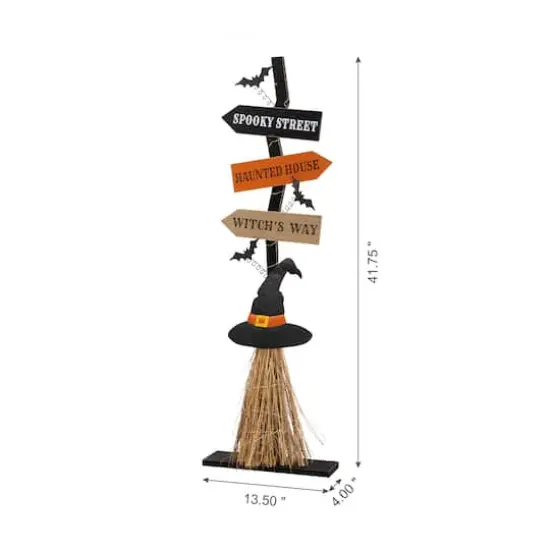 Glitzhome&reg; 42" Lighted Halloween Witch's Broom Porch D&eacute;cor with Timer {4}