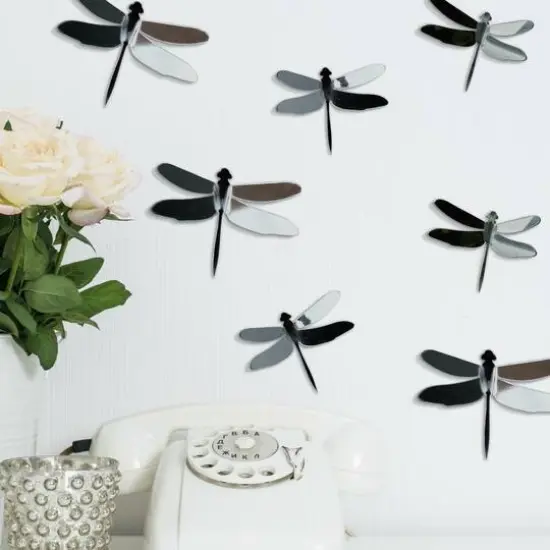 RoomMates 3D Gray Dragonflies Peel & Stick Mirror Decals {4}