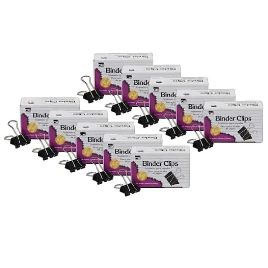 Charles Leonard 1" Black Binder Clips, 10 Packs of 12 {1}