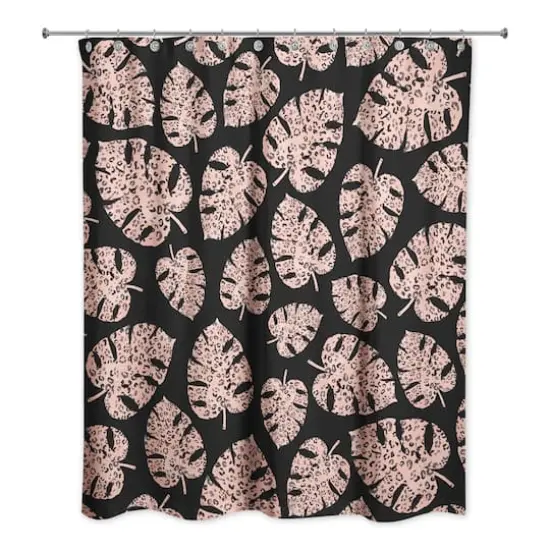 Pink Cheetah-Monstera Shower Curtain {1}