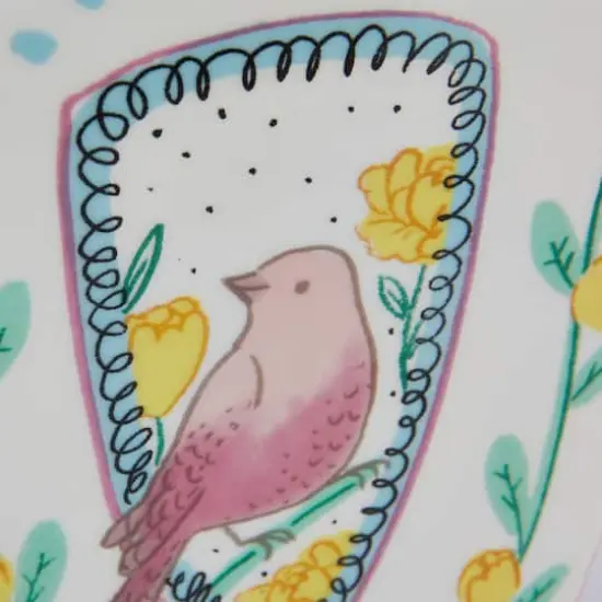 Hello Honey&reg; 8.5" Ceramic Fan Shaped Vase with Painted Bird Design {5}