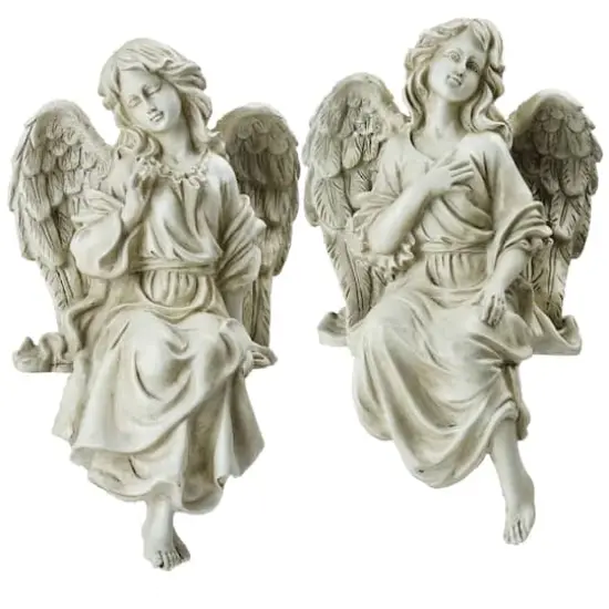 14" Gray Decorative Sitting Angel Outdoor Garden Statues {1}