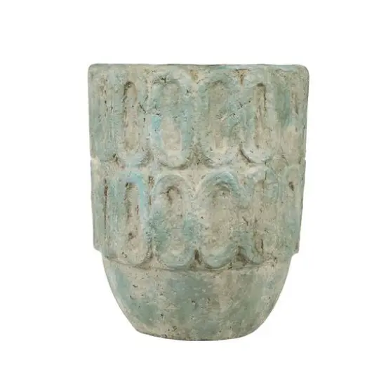 Hello Honey&reg; 13.8" Distressed Green Rustic Cement Planter {5}