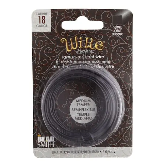 The Beadsmith&reg; Wire Elements&trade; 18 Gauge Tarnish Resistant Medium Temper Square Wire, 7yd. Black {1}