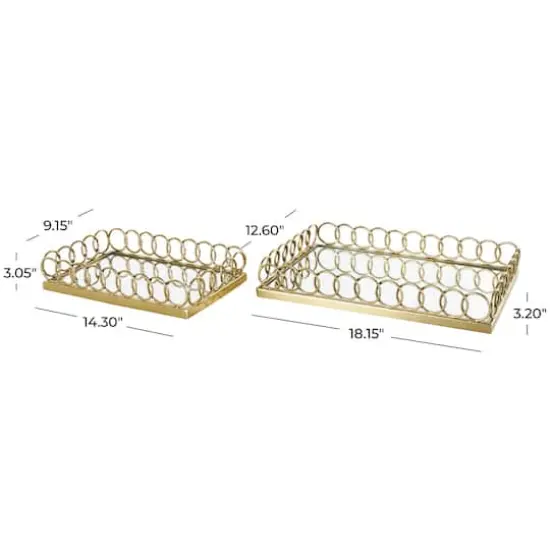 Gold Stainless Steel Metal Geometric Mirrored Décor Trays, 2ct. {6}