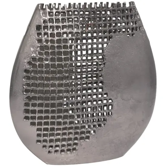 15" Dark Gray Aluminum Grid Inspired Abstract Vase with Open Frame Design {3}