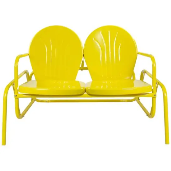 2-Person Outdoor Retro Metal Tulip Double Glider Patio Chair Yellow {1}
