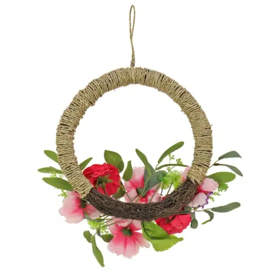 16" Spring Rose, Peony, & Globe Flowers Hoop Wreath {5}