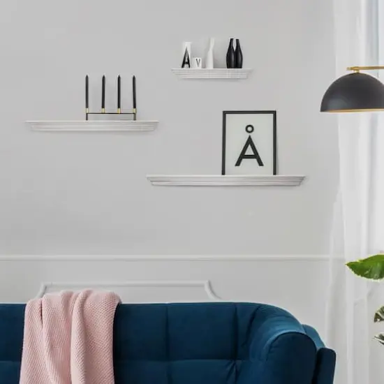 White Floating Shelves with Crown Molding {3}