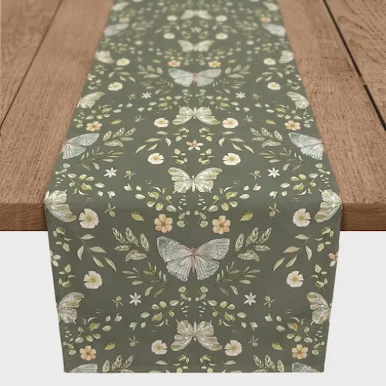 90" Butterfly Pattern Cotton Twill Runner Forest Green {1}