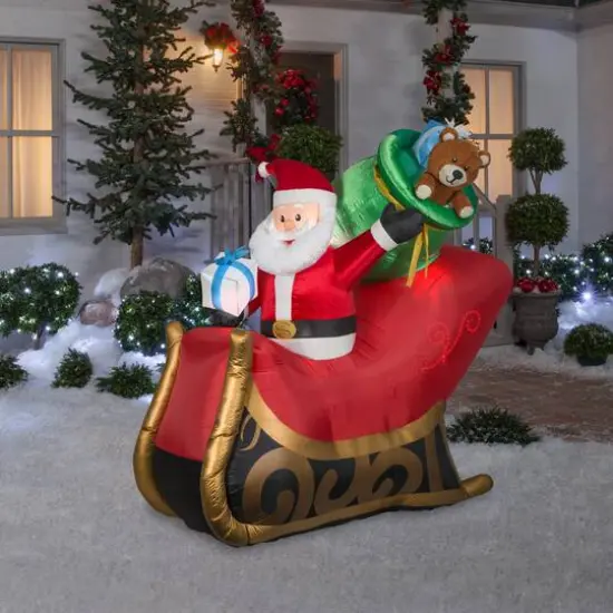 6.5ft. Airblown&reg; Inflatable Christmas Lightshow Mixed Media Santa's Sleigh {3}