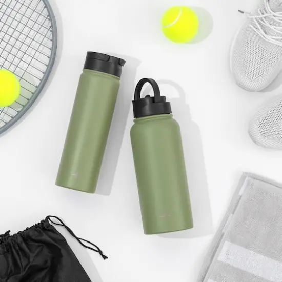 JoyJolt&reg; 32oz. Vacuum Insulated Water Bottle With Flip Lid & Sport Straw Lid Green {4}