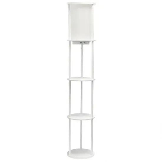 Simple Designs&trade; 62.5" Round Floor Lamp with 2 USB Ports and 1 Outlet White {1}