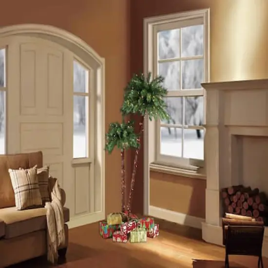 3.5ft. & 6ft. Double Trunk Pre-Lit Artificial Palm Tree, Clear Lights {7}